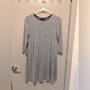 A-line mini dress, grey with black stripes, size 4